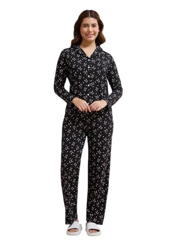 Amante Black Printed Cotton Women Nightsuit