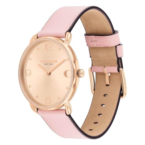 Coach Elliot Qtz Basic Rose Gold Round Dial Women's Watch|Pink Calfskin Material|Pink Color Band - 14504288