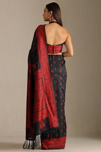Soch Womens Black Tussar Woven Design Saree
