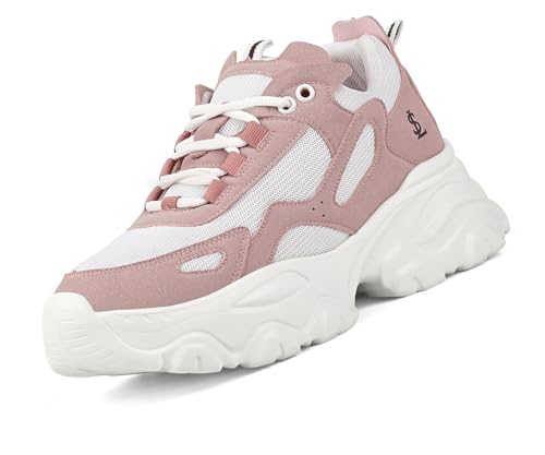 LOUIS STITCH Women’s Sneakers Pink | Comfortable Lightweight Walking Shoes | Stylish Casual Lace-Up Trainers for Daily Wea| LSLD-SNK-01-PK | (UK-6)