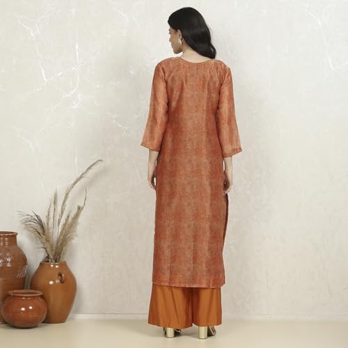 Biba Women's Orange Chanderi Unstitched Suit Set