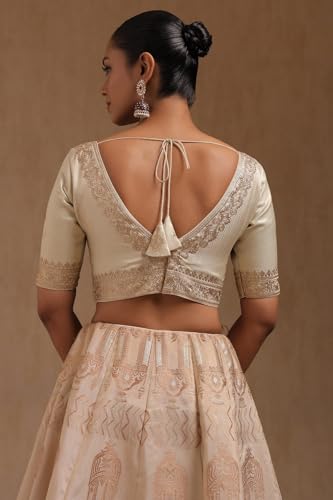 Soch Womens Cream Tussar Embroidered Padded Blouse with Zari