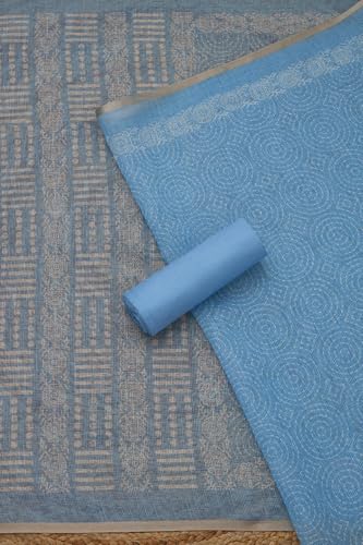 Soch Womens Powder Blue Cotton Embroidered Unstitch Dress Material With Beads