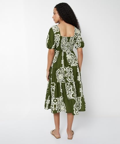 Max Women Printed Tiered Dress(Green_S)