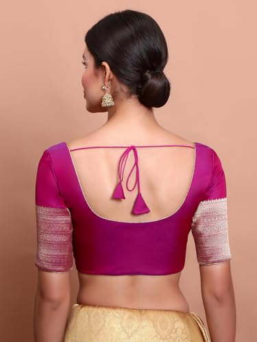 S SALWAR STUDIO Magenta Silk Round Neck Readymade Blouse