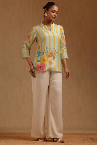 Soch Womens Powder Blue Muslin Floral Tunic