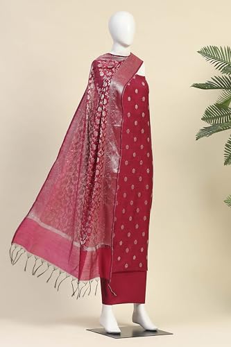 BIBA Women Pink Cotton Unstitched Suit Set_FREE SIZE