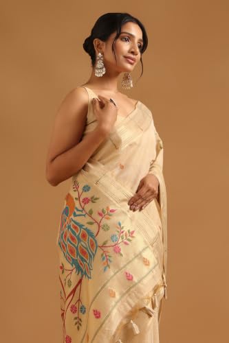 Soch Womens Beige Chanderi Woven Design Saree