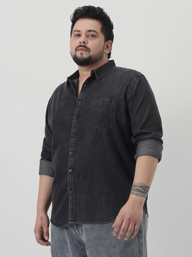 Urbano Plus Men's Black Regular Fit Full Sleeve Solid Denim Shirt (plusshirtdensolp-01-black-5xl)