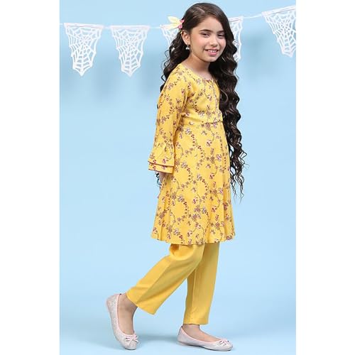 BIBA Girls Rayon Kalidar Printed Suit Set(KW5029E_3_Yellow)