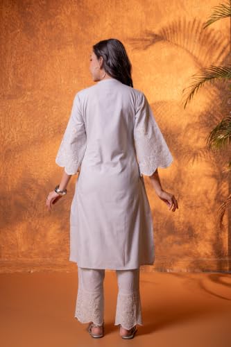 Juniper Grey Dune Tonal Schiffli Kurta Set_P11065GREY-XXL