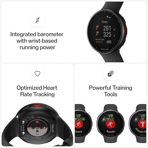 Polar Pacer Pro - Advanced GPS Running Watch - Ultra-Light Design & Grip Buttons - New Training Program & Recovery Tools, Grey-Black