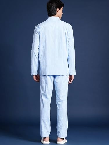 Hancock Men Cotton Striped Night Suit White Size S