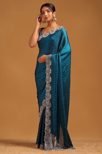 Soch Womens Blue Fendy Organza Embellished Saree With Stone Work