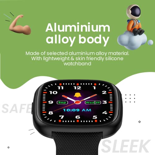 Turet Gravel Smartwatch for Kids - Aluminium Body, HD Screen, in-Built Games, Motion Mode, IP68 Waterproof, Activity Tracker, Multiple Dials, Heart Rate, SpO2 & Sleep Monitoring (Black)