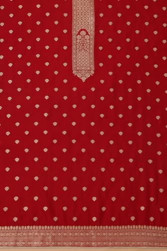 Soch Womens Maroon Russian Silk Zari Woven Unstitch Dress Material With Zari Woven