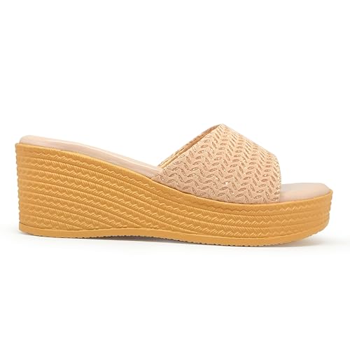 WFS Women’s Black 2.5 Inch Wedge Heel Slip-On Fashion Sandals – Shimmer Finish (Cream, UK Footwear Size System, Adult, Women, Numeric, Medium, 6)