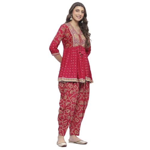 Biba Women Fuchsia Viscose Floral Printed Peplum Kurta Set_34
