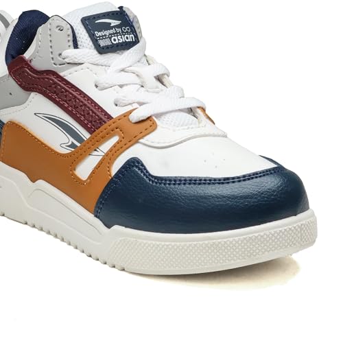 ASIAN Men's MEXICO-11 Casual Sneaker Shoes with Synthetic Upper Lightweight Comfortable Mid Top Sneaker Shoes for Men's & Boy's (WHTNVYMSTD) -UK 2