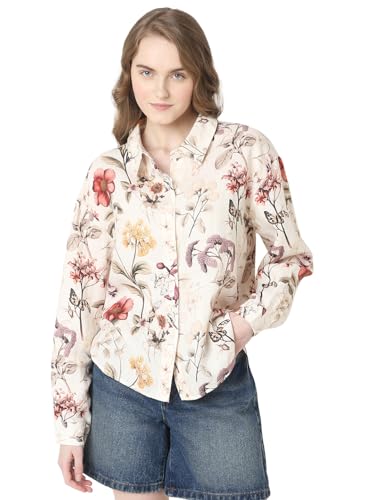 VERO MODA Women's Floral Regular Fit Shirt (9006930 Cloud Dancer