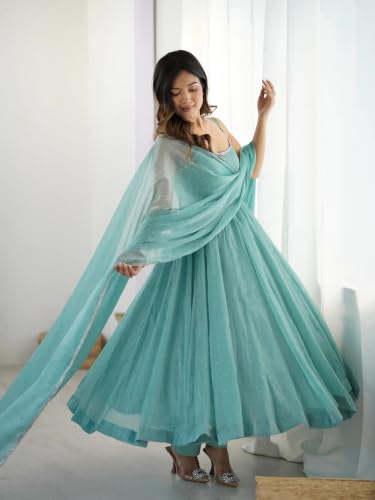 Leeli Peeri Designer Women's Crunchy Silk Solid Anarkali Kurta Set With Dupatta