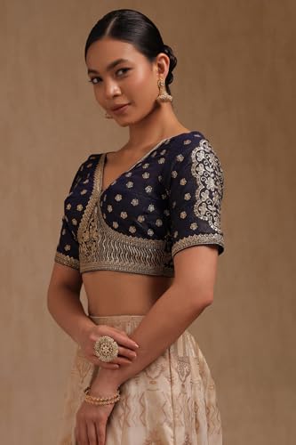 Soch Womens Navy Blue Georgette Embroidered Padded Blouse with Zari