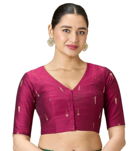 Studio Shringaar Women's Handloom Cotton Silk Readymade Saree Blouse (Wine, 42)