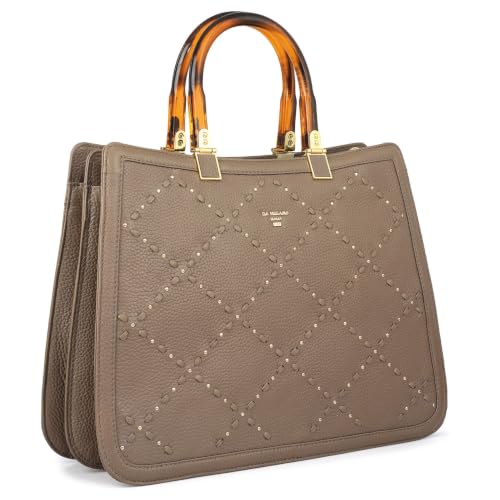 Da Milano Leather Satchel Bag for Women - Greyish Taupe (LB-02098)