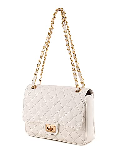 Sakwoods Women PU Quilted White Sling And Handbag