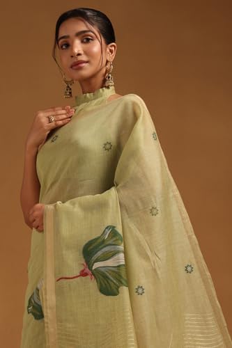 Soch Womens Light Green Chanderi Woven Design Saree