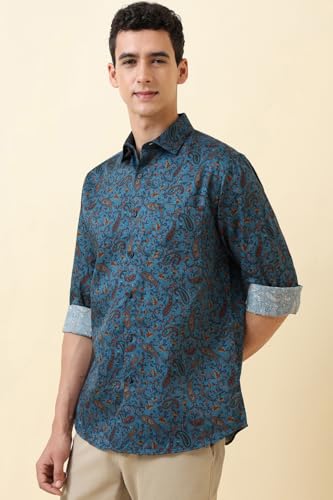 Men Blue Print Full Sleeves Casual Shirt
