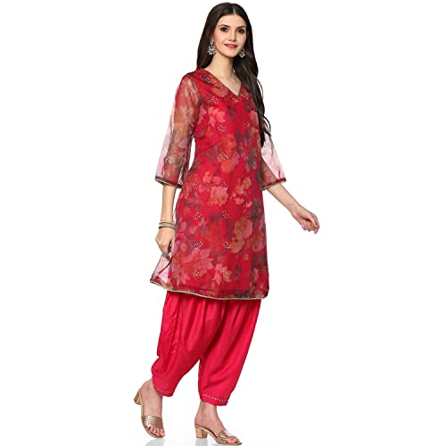 BIBA Polyester Women Printed Relaxed Salwar Kurta Dupatta(Skdphool Ph8200_Meganta_38),Magenta