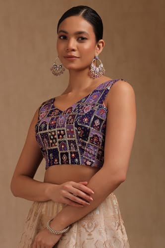 Soch Womens Purple Georgette Floral Print Padded Blouse with Zari