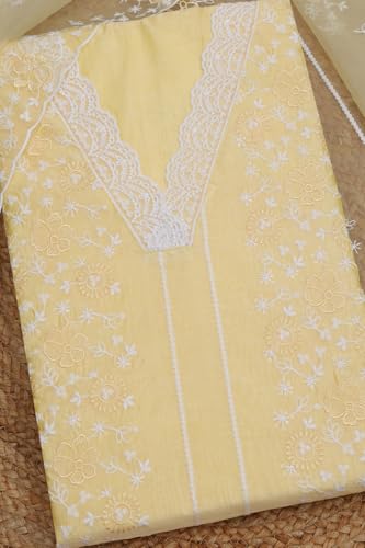 Soch Womens Light Yellow Chanderi Embroidered Unstitched Dress Material With Thread Work