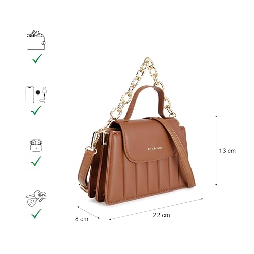 Fastrack Tan Stitchpop Sling | Quilted Faux-Leather Women’s Handbag | Sling with Dual Carry Options & Magnetic Closure