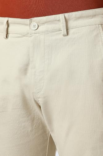 Men Beige Textured Slim Fit Trousers