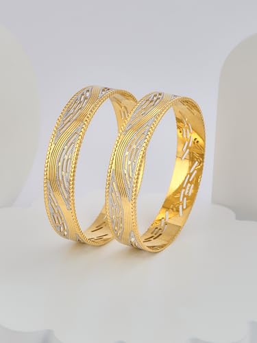 CYGNI BANGLES Elegant Gold-Plated Bangles for Women Traditional Design Jewelry (1 Pair)(F2-B-98)