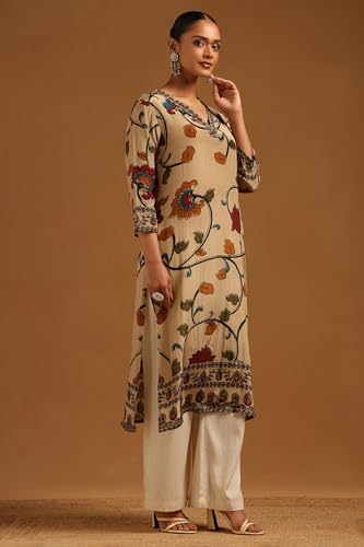 Soch Womens Beige Crepe Botanical Kurta
