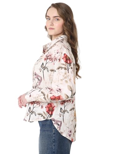VERO MODA Women's Floral Regular Fit Shirt (9006930 Cloud Dancer