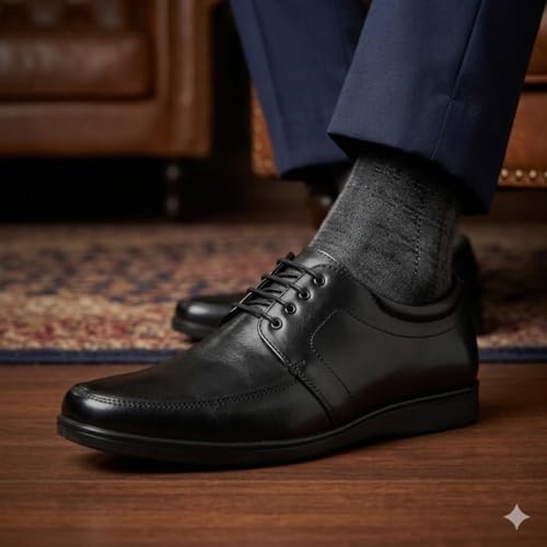 Leatherful Formal Lace-up Derby Shoes for Men | Full Grain Genuine Leather | PU Sole & Nappa Lining | Office | Party | Smart Casual (Black, UK Footwear Size System, Adult, Men, Numeric, Medium, 10)
