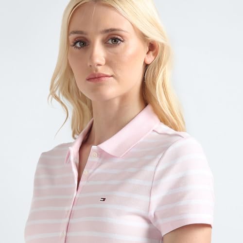 Tommy Hilfiger Pink Striped Polo Collar Short Sleeves Women Polo Dress (L)