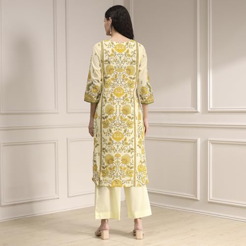 Biba Women's Cotton Kurta Set (SKDBAGE30591AW25CRM_Cream