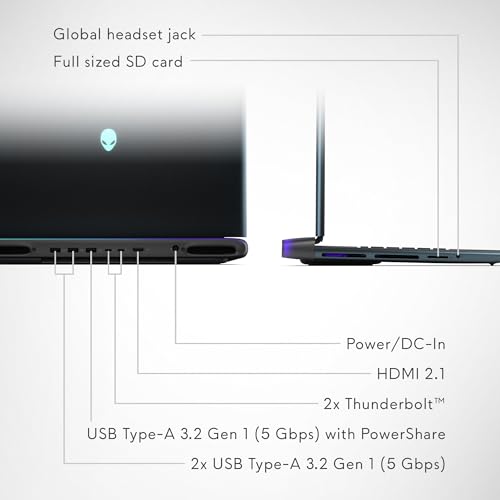 Alienware 16 Area-51 Gaming Laptop AA16250-16 WQXGA 240Hz Display, Intel Core Ultra 9-275HX, 32GB DDR5 RAM, 1TB SSD, NVIDIA GeForce RTX 5070Ti, Windows 11 Home, Onsite Service - Liquid Teal