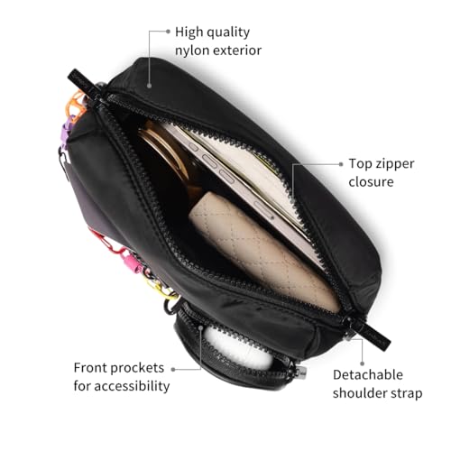 Fastrack Statement Chain Sling Bag for Women | Black Nylon Crossbody with Zipper Closure, Front Utility Pockets and Adjustable Strap | Lightweight Urban Sling for College & Travel