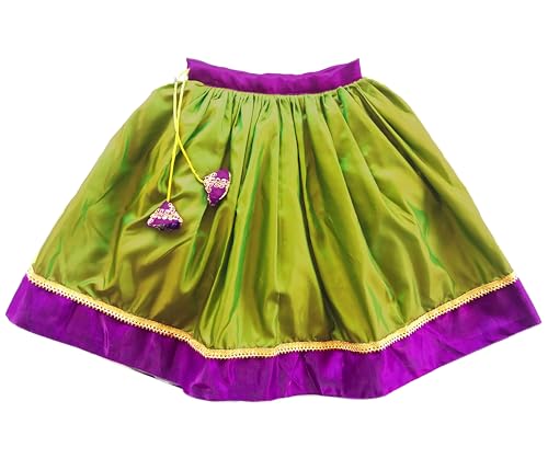 Stanwells Kids Lehenga Choli for Girls Olive Green & Purple Silk Cotton Pattu Pavadai Readymade Embroidered Traditional Stylish Ethnic Wear Dress for Baby Girls Kids Lehenga (7-8 Months)