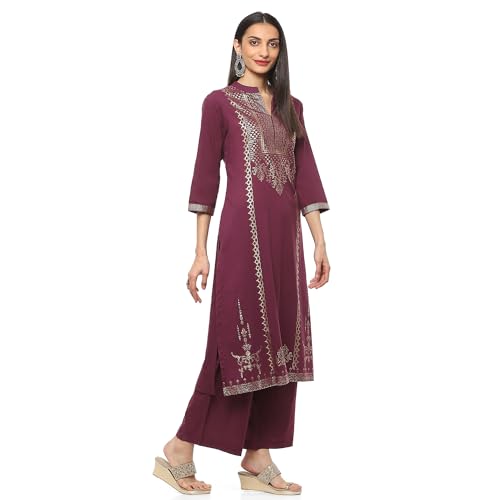 Biba WOMEN PRINTED RELAXED SALWAR KURTA DUPATTA(SKDSKD7028E_WINE_36)