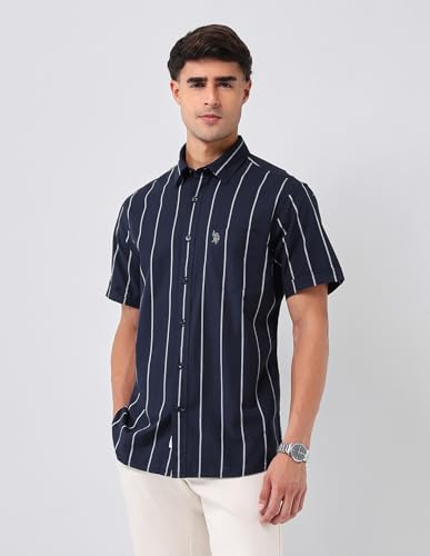 U.S.Polo Association Men's Vertical Striped 135Th Shirt (USSHT3128H_Navy_39)