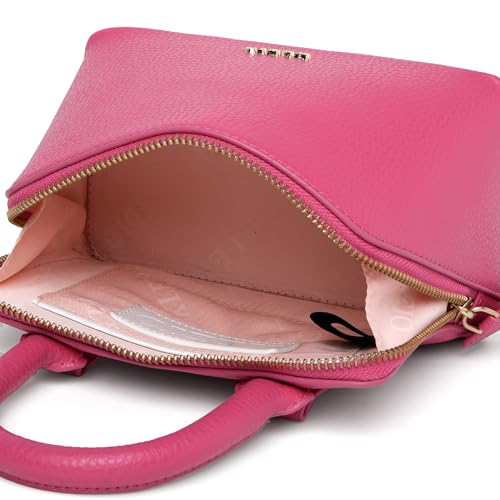 KLEIO Vegan Leather Top Handle Small Handbag for Women With Zip Closure (Pink)