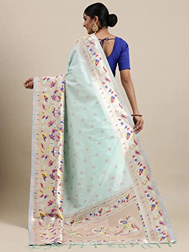 Pandadi Saree Women's Paithani Paithani Silk Saree With Blouse Piece (371PS10_Light Blue)