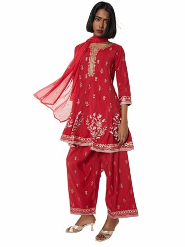 Max Women's Polyester Blend Kurta Set (COME58002A_RED